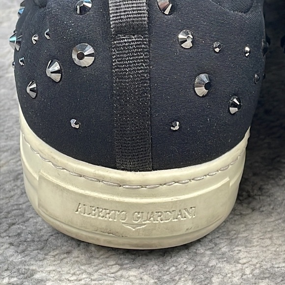 Alberto Guardiani Pull On Sneaker Patent Leather Cap Toe Jewel Studs Black 39 - Picture 6 of 17